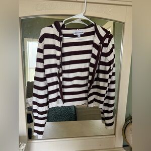 Women’s Brown & Cream Striped Hooded Zip Sweater